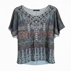 Blue Horizon Trendy Multicolor Geometric Short Sleeve Top